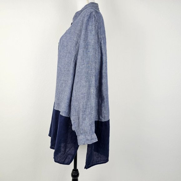 Artisan NY Womens Top Blue Linen Long Sleeve Button Shirt Tunic Sz 1X - Picture 10 of 16